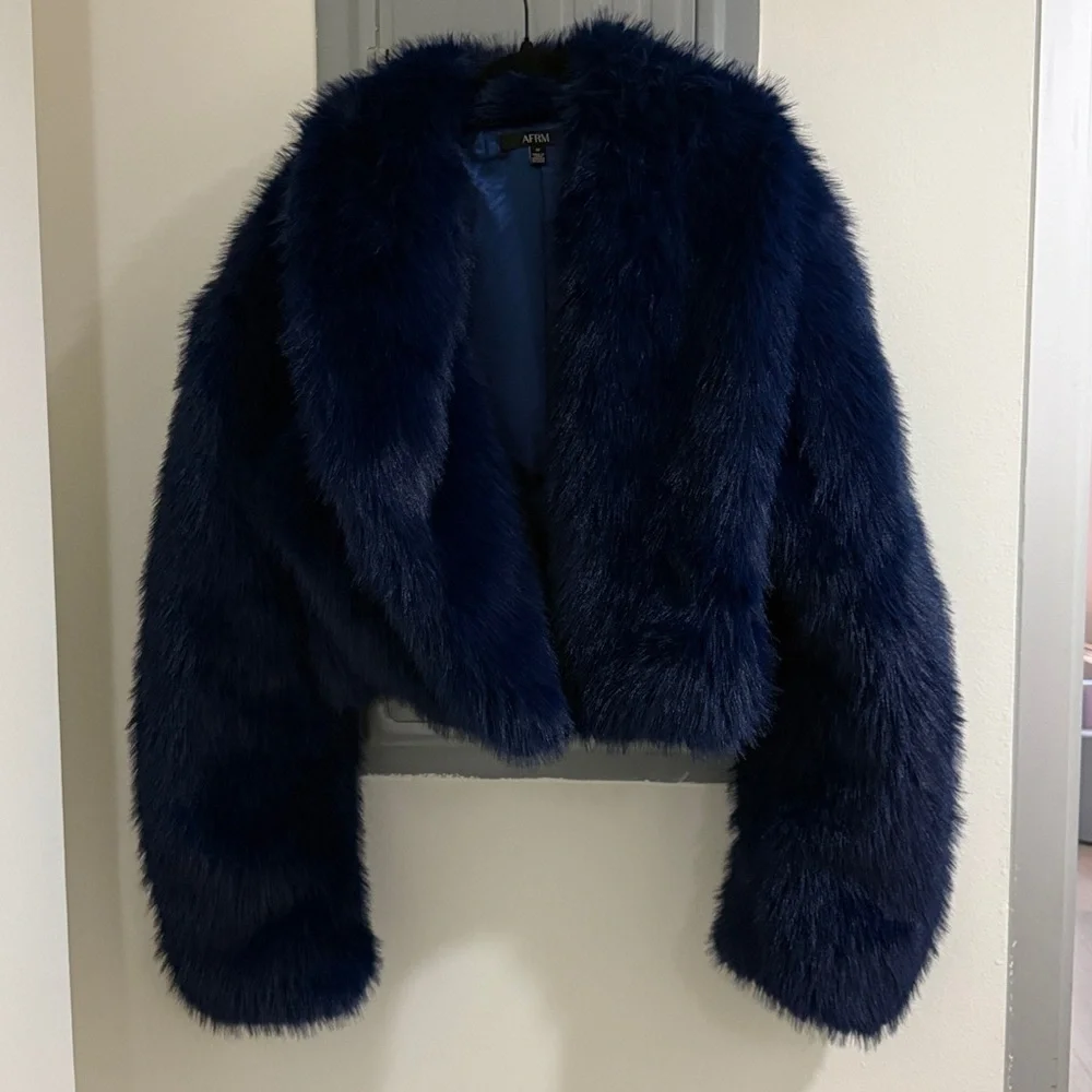 AFRM Stephanie fur jacket in dark navy - Picture 6 of 6